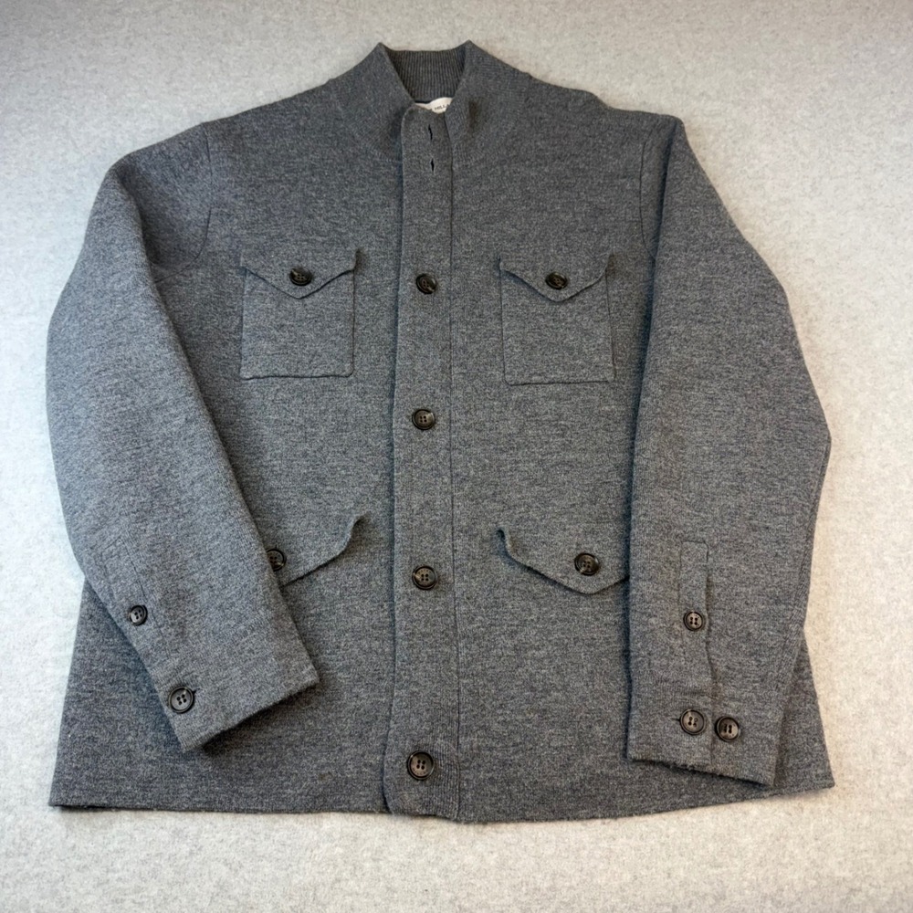 Peter Millar Crown Mens Gray Merino Wool Field Shirt Jacket Large Mock Neck